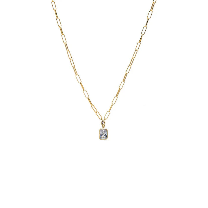 Baguette CZ Paperclip Pendant Necklace