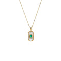 Green CZ & Mother Of Pearl Elongated Dog Tag Necklace