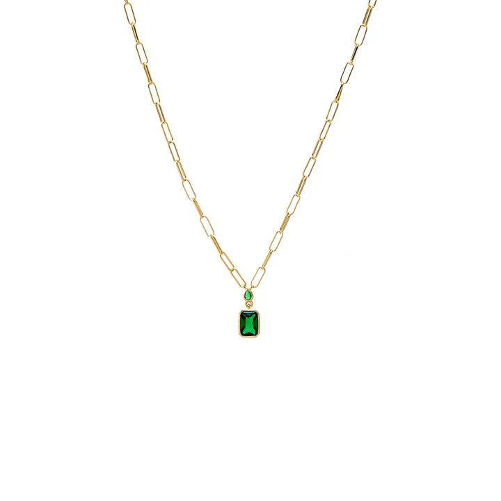 Colored Baguette CZ Paperclip Pendant Necklace