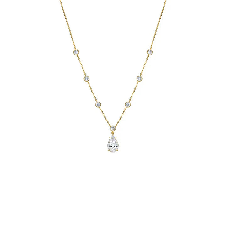 Fancy CZ Pear Drop Bezel Chain Necklace