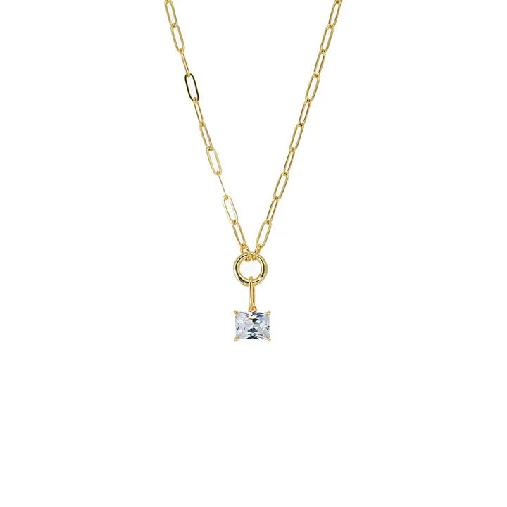 CZ Emerald Charm & Paperclip Clicker Toggle Link Necklace