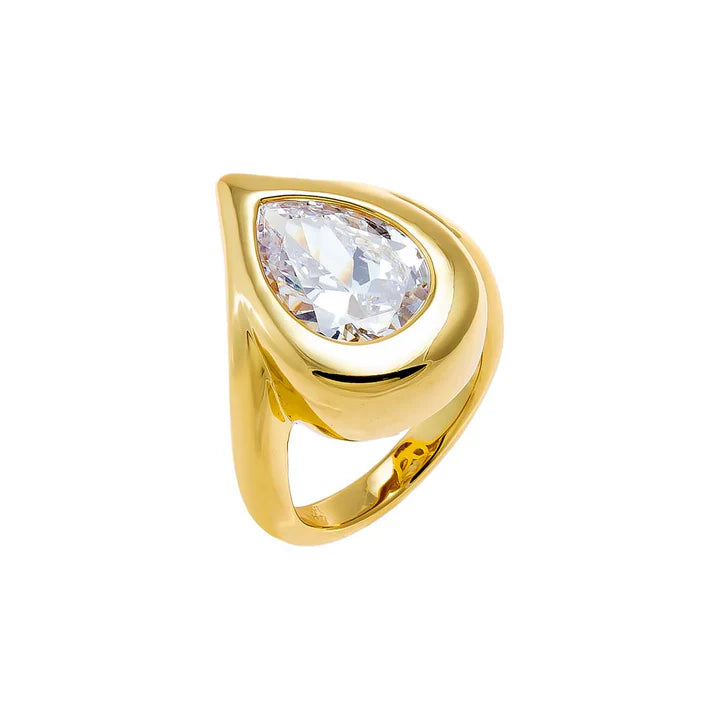 CZ Pear Bezel Pinky Ring
