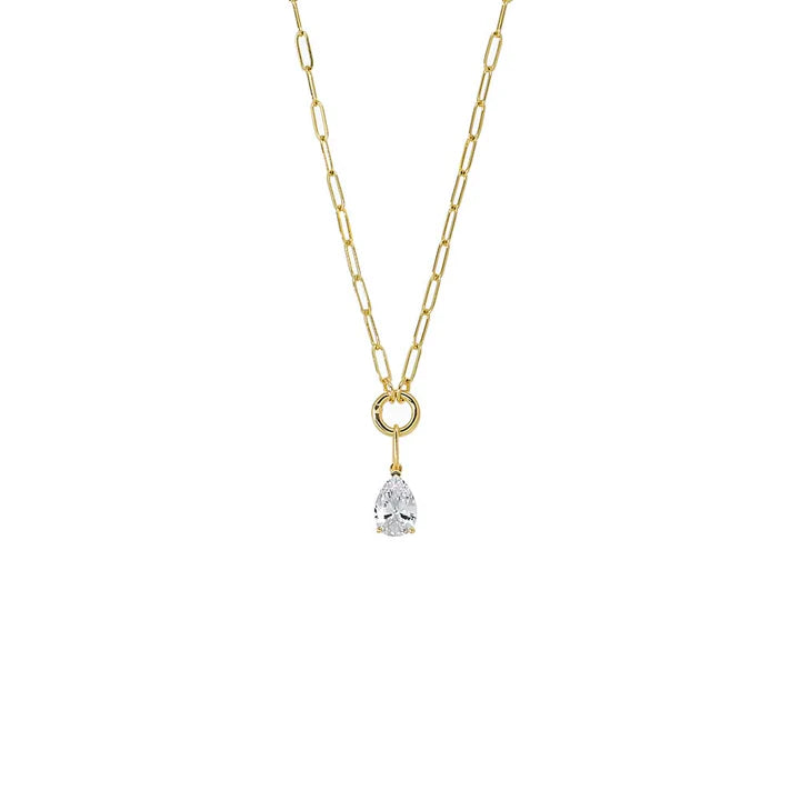 CZ Pear Charm & Paperclip Clicker Toggle Link Necklace