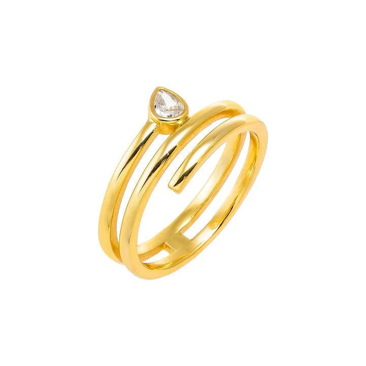 CZ Teardrop Bezel Triple Wrap Coil Ring