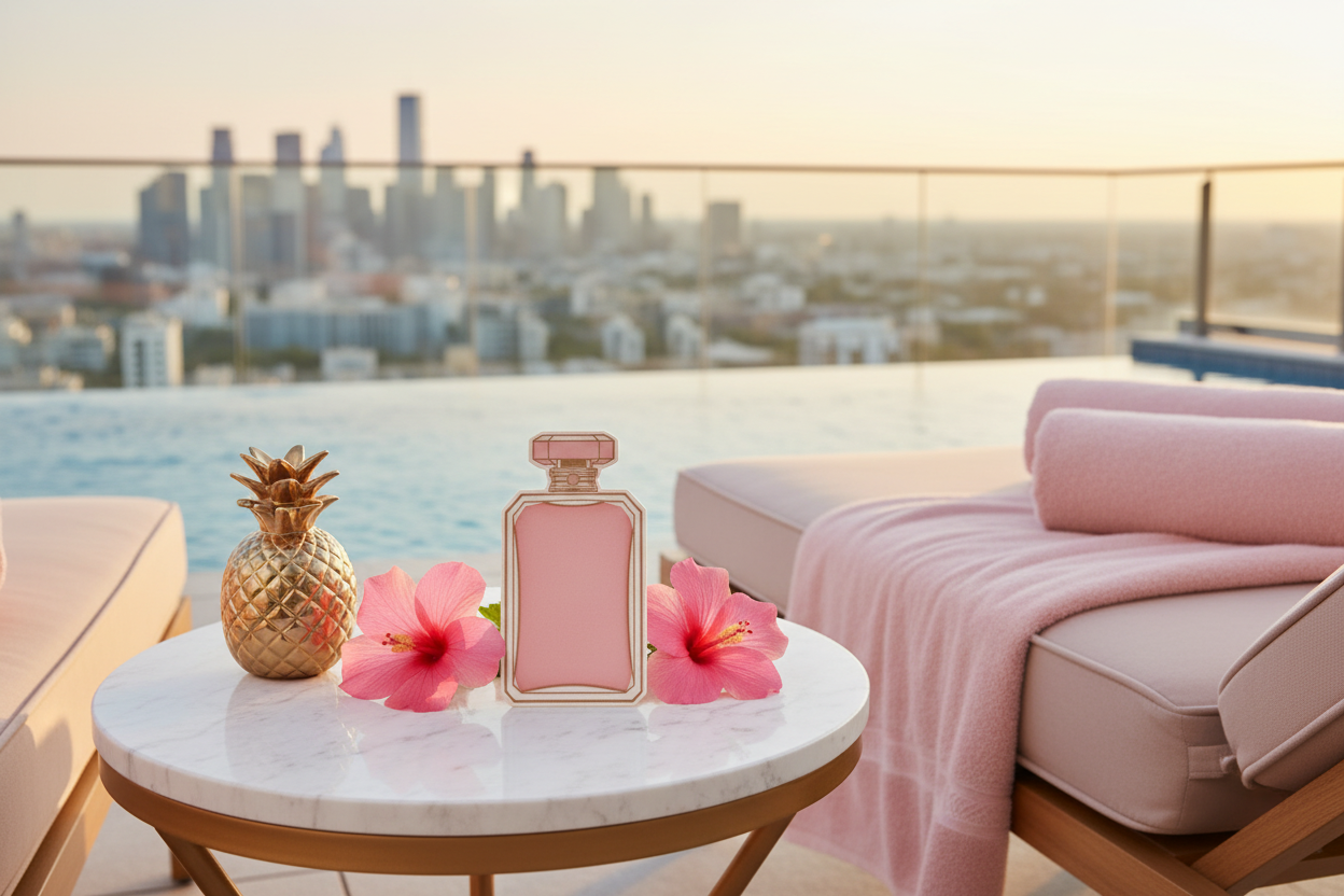 Chanel Chance Paper Freshie with Gold Pineapple at Rooftop Pool